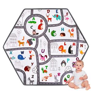 Hexagon Playpen Mat Compatible with Regalo and California Beach Co Playground, Thickened(0.6in) Non Slip Baby Play Mat ABC Super Soft Skin Friendly Baby Floor Crawling Mat(52 * 45in)