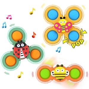 FIDWOD 3pcs Suction Cup Spinner Toys, Insect Fidget Toys for Kids,Baby Bath Toys, Sensory Toys for Toddlers 1-3, Cute Animals Spinning Toy, Boys Girls Christmas Birthday Gift