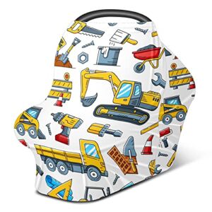 Toy Tractor Construction Tools Baby Car Seat Covers Stretchy Infant Carseat Canopy Nursing Cover Breastfeeding Scarf Soft Breathable Stroller Cover Multi Use for Newborns Boys Girls,One Size