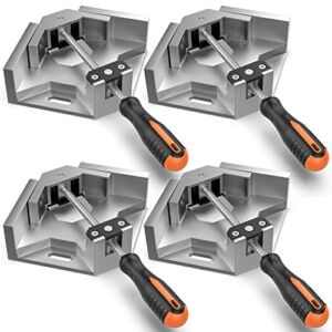Right Angle Clamp, Housolution [4 PACK] Single Handle 90° Aluminum Alloy Corner Clamp, Right Angle Clip Clamp Tool Woodworking Photo Frame Vise Holder with Adjustable Swing Jaw – Silver Gray