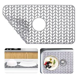 CNDSE Sink Protectors for Kitchen Sink, Non-slip Silicone Sink Mats for Bottom of Kitchen Sink,Grey Kitchen Sink Mat with Center Drain for Farmhouse Stainless Steel Ceramic Sink 26” x 14”( 1 )
