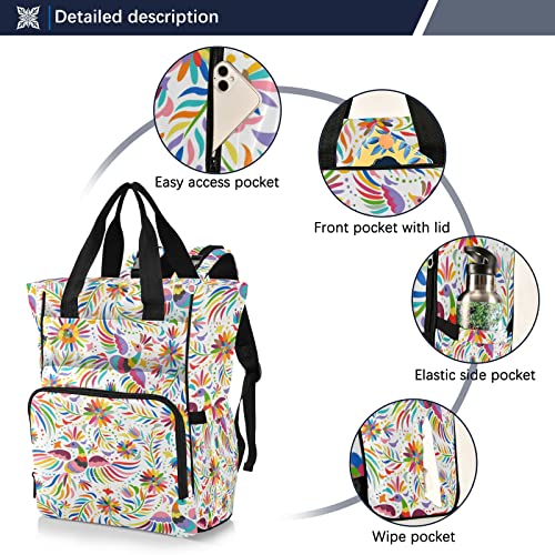 Mexican Colorful Birds Flowers Diaper Bag Backpack Baby Boy Diaper Bag Backpack Mommy Baby Bag Travel Bag with Insulated Pockets for Baby Registry | The Storepaperoomates Retail Market - Fast Affordable Shopping