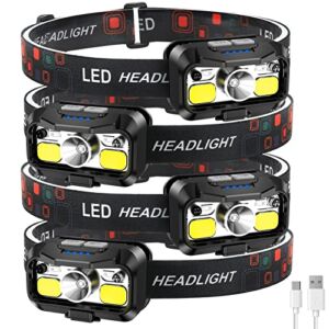 Headlamp Rechargeable, LHKNL 1100 Lumen Super Bright Motion Sensor Head Lamp Flashlight, Waterproof LED Headlight with White Red Light, 8 Mode Head Lights for Camping Cycling Running Fishing-4 Packs