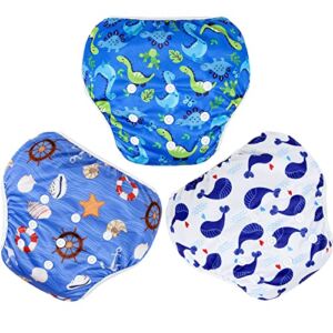 Lansprit 3 Pack Swim Diaper for Baby & Toddle,Reuseable Washable Diaper Swim for Swimming Lesson & Baby Shower Gifts (Dinosaur, Small)