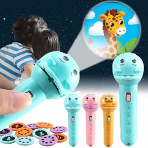 RIQINGY Cute Animal Shaped Flashlight Slide Projector Toy 1 Pack Kids Flashlights with Projectors for Kids Toddler Fun Blue 1PC Children’s virtual pet Projector flashlight