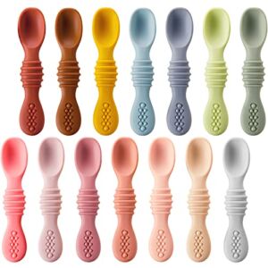 14 Pack Silicone Baby Spoons First Stage Feeding Spoons for Babies and Toddlers Infant Spoon Baby Led Weaning Spoons for Training 6 Months Baby Self Feeding, Soft Silicone Spoon Set