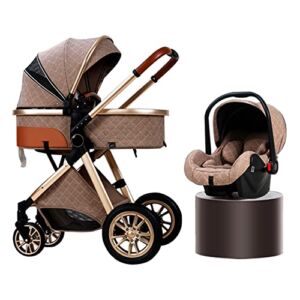 Lightweight Travel System for Infant & Toddler, Compact Carriage Bassinet to Stroller with Compact Fold, Multi-Position Recline, Canopy, from Birth 1 to 3 Years, 0-25 Kg(Color:Khaki)