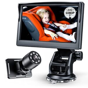 Itomoro Baby Car Mirror, Back Seat Baby Car Camera with 5″ Display 1080P HD Resolution, Night Vision Function and Telescopic Sucker Bracket, Clearly Observe Movement of Backseat Baby
