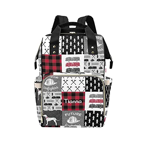 Firefighter Dog Fire Engine Plaid Diaper Bags with Name Waterproof Mummy Backpack Nappy Nursing Baby Bags Gifts Tote Bag for Women | The Storepaperoomates Retail Market - Fast Affordable Shopping