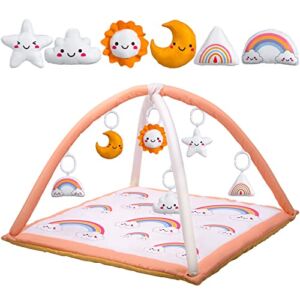 FEISIKE Baby Play Gym Activity Center with Play Mat, Infant Activity Gym for Toddler Sensory and Motor Skill Development Discovery, Baby Playmats with 6 Toys for Toddler, Larger, Thicker Non Slip