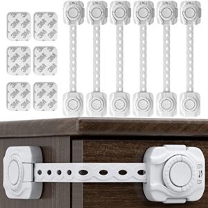 JOINPRO Safety Cabinet Locks for Babies (6 Pack), Child Locks for Cabinets with 4 Extra 3M Adhesives; Triple Lock Protection, Baby Proofing Cabinet Strap Locks for Fridge, Cabinets, Drawers, Toilet
