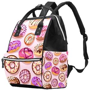 Diaper Bag Backpack, Large Diaper Backpack, Travel Backpack, Laptop Backpack for Women, Donut Food Heart Cartoon