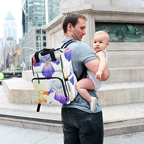 Iris Flowers Diaper Bag Backpack Baby Boy Diaper Bag Backpack Mummy Nursing Baby Bags Diaper Organizer Bag with Insulated Pockets for Newborn Unisex | The Storepaperoomates Retail Market - Fast Affordable Shopping