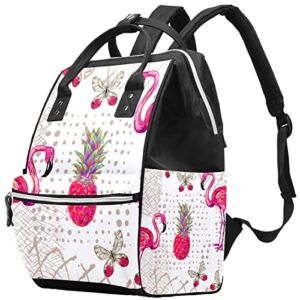 Diaper Bag Backpack, Large Diaper Backpack, Travel Backpack, Laptop Backpack for Women, Pink Flamingo Pineapple Butterfly Tropical