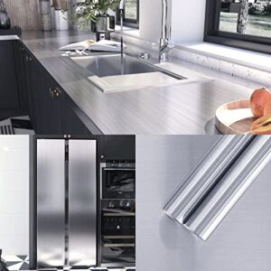 Silver Stainless Steel Contact Paper 15.7″x78.7″ Wallpaper Peel and Stick Wall Paper Waterproof Easily Removable Self-Adhesive Film Wall Covering for Metal Surface Kitchen Cabinet Refrigerator
