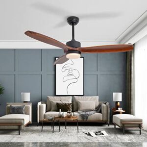 Ceiling Fans with Lights 52In Wood Ceiling Fan with Remote Control 18W LED Light Modern Ceiling Fan, 3 Walnut Wood Blades,6 Speeds,Reversible Quiet DC Motor and Matte Black