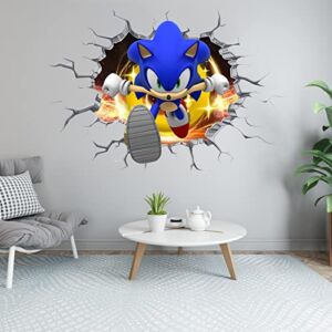 Sonic Wall Decal Realistic 3D Cartoon Wall Sticker Vinyl Self-Adhesive Poster Mural for Nursery Kids Palyroom Living Room Bedroom Wall Decoration Gift Supplies (15.7 X 23.6 in）