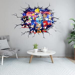 Sonic Wall Decals Realistic 3D Cartoon Sonic Wall Stickers Vinyl Poster Murals for Nursery Kids Palyroom Living Room Bedroom Self-Adhesive Wall Decoration Gift Supplies (15.7 X 23.6 in）