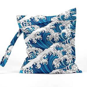 Wet Bag Waterproof Reusable Wet Dry Bag for Beach, Travel, Pool, Gym Bag for Swimsuits, Wet Clothes, Cloth Diapers, Washable Wet Bags for Baby, Japanese Traditional Art The Great Wave Print
