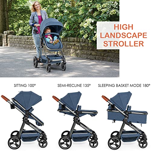 INFANS 2 in 1 High Landscape Convertible Baby Stroller, Newborn Reversible Bassinet Pram, Foldable Pushchair with Adjustable Canopy, 5-Point Harness,Aluminum Structure for Infant & Toddler | The Storepaperoomates Retail Market - Fast Affordable Shopping