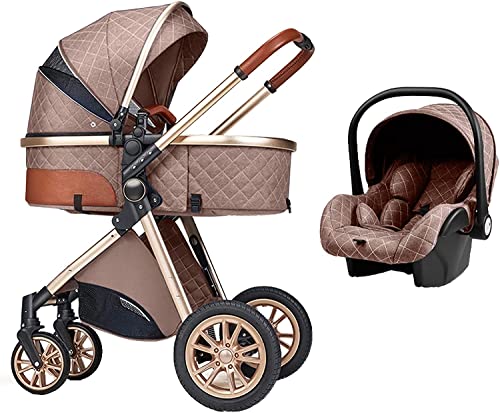 Baby Stroller Pushchair Travel System High Landscape Baby Stroller, Foldable Bassinet Reclining Stroller, Reversible Pushchair, Including Foot Cover, Diaper Bag, Raincoat, Mosquito Net (F Khaki) | The Storepaperoomates Retail Market - Fast Affordable Shopping