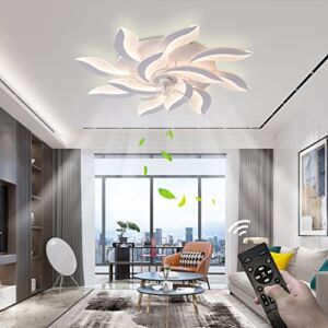 CIIAUM 39″ Modern Ceiling Fan with Lights and Remote Control, 3 color temperatures Dimmable 6 Gear Wind Speed, LED Flush Mount Low Profile Fan Light,Bladeless ceiling fan with Smart Timing 120W