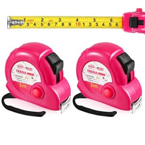 2 Pack Pink Tape Measure 10ft Retractable Measure Tapes with Retractable Blade, Lock Button and Belt Clip Ribbon for Women Kids Girls Students