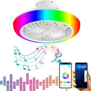 Bluetooth Ceiling Fan with Light and Speakers – RGBW 93 Color Color Enclosed Ceiling Fan with Remote and APP Control, 6 Speed Ceiling Fan with Light for Bedroom Living Room Dining Room Athletics Room