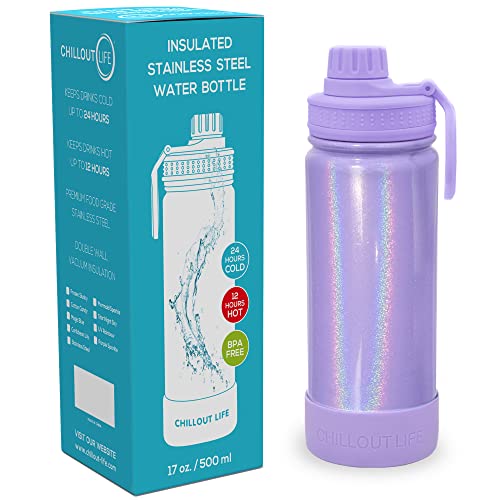 CHILLOUT LIFE 17 oz Insulated Kids Water Bottle with Leakproof Spout Lid + Cute Waterproof Stickers – Perfect for Personalizing Your Kids Metal Water Bottle – Purple Sparkle | The Storepaperoomates Retail Market - Fast Affordable Shopping