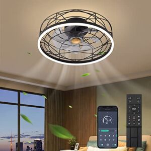 Kexcbogj Ceiling Fan 2110L Black Ceiling Fans with Lights App & Remote Control, Timing & 3 Led Color Led Ceiling Fan, 6 Wind Speeds Modern Ceiling Fan for Bedroom, Living Room, Small Room