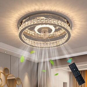 SCAWAIL Ceiling Fans with Lights Flush Mount Ceiling Fan with Remotel Control Dimmable LED Crystal Low Profile Ceiling Fan Light