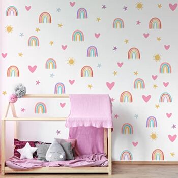 Boho Rainbow Wall Decor Stickers Small Rainbow Wall Decal Watercolor Rainbow Heart Sun Star Wall Stickers for Girls Boys Baby Bedroom Nursery Wall Decor (Classic Style) | The Storepaperoomates Retail Market - Fast Affordable Shopping