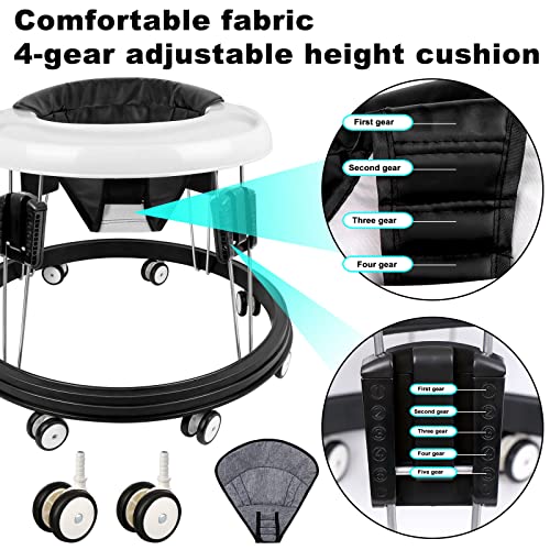 Baby Walker Foldable, Multi-Function Anti-Rollover Toddler Walker, Toddler Round Walker with 9 Heights Adjustable for 6-18 Months Baby, Boys and Girls | The Storepaperoomates Retail Market - Fast Affordable Shopping