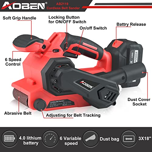 AOBEN 21V Cordless 3X18″Belt Sander,Variable Speed Power Sanding Machine with 4Ah Lithium Ion,Dust Bag,10pcs Sanding Paper,Size (#80,#120,#180) Belt Sander for Woodworking,Derusting,Stripping Paint | The Storepaperoomates Retail Market - Fast Affordable Shopping