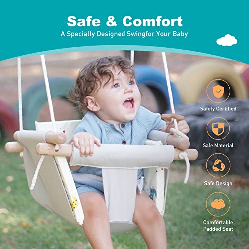 Troispot Comfortable Baby Swing Seat, Secure Canvas and Wooden Hanging Swing Chair for Baby, Infant, Toddler, Child, Kids Toys, Indoor Outdoor Hammock for Playground, Tree Swings or Backyard, A2 | The Storepaperoomates Retail Market - Fast Affordable Shopping