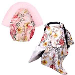 Floral Baby Minky Car Seat Cover Girls,Baby Head Support and Strap Covers, Floral Infant Head Support Pillow