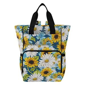 Daisy Sunflower Diaper Bag Backpack Baby Boy Diaper Bag Backpack Baby Bag Travel Bag with Insulated Pockets for Mom Girls Mother’s Day