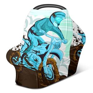 Blue Rider in Motorcross Dirt Bike Baby Car Seat Covers Stretchy Infant Carseat Canopy Nursing Cover Breastfeeding Scarf Soft Breathable Stroller Cover Multi Use for Newborns Boys Girls