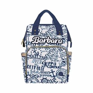 Custom Diaper Bag with Name for Baby Boy Sailboat Letter Cartoon Print Diaper Bag with Name Nappy Bags Travel Casual Mummy Backpack for Mom Girl