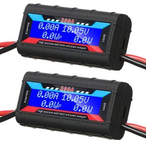 2 Pcs High Precision Watt Meter Power Analyzer Battery Consumption Performance Monitor Amp Meter Power Monitor with Backlight Digital LCD Screen for RC Solar Voltage Current Power Discharge (200A)