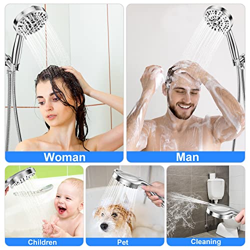 JiaSifu 10-Mode Handheld Shower Head Set, High Pressure Shower Head with 59” Stainless Steel Hose and Adjustable Brass Bracket, All Chrome Finish（Model: US-14591） | The Storepaperoomates Retail Market - Fast Affordable Shopping