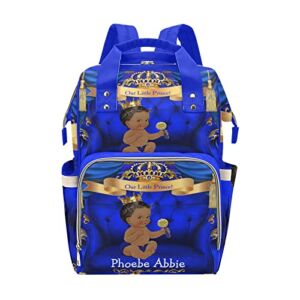 Boy Prince Blue Gold Personalized Diaper Backpack with Name,Custom Travel DayPack for Nappy Mommy Nursing Baby Bag One Size