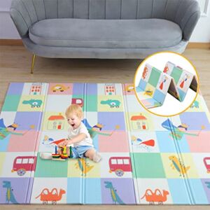 Gupamiga 71×79 inch Baby Folding mat Play mat Extra Large Foam playmat Crawl mat Reversible Waterproof Portable Double Sides Kids Baby Toddler Outdoor or Indoor Use Non Toxic, (Multicolour)