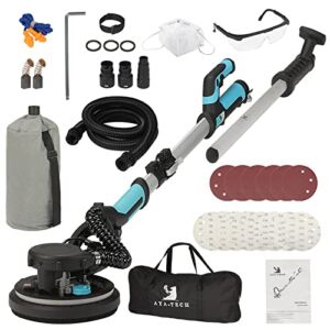AYA-TECH Drywall Sander, 750W 6.5A Electric Drywall Sander with Vacuum Telescopic Foldable Pole Sender with 14 Pcs Sanding Discs, 7 Variable Speed Led Light Ceiling Sander Excellent Dust Removal