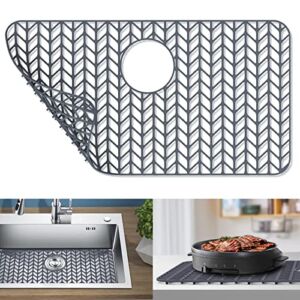 GUUKIN Sink Protectors for Kitchen Sink, 26”x 14” Silicone Kitchen Sink Mat Grid for Bottom of Farmhouse Stainless Steel Porcelain Sink with Rear Drain (Grey)