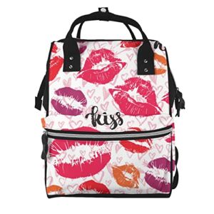 Diaper Changing Backpacks For Mom Kisses-Lips-Kiss-Pink-Mouth Travel Bookbag Diaper Bags Back Pack