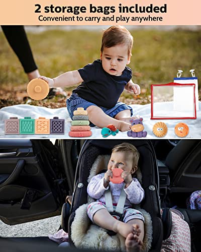 Baby Toys 6 to 12 Months | Montessori Toys for Babies 6-12 Months | 6 7 8 9 10 11 12 Month Old Baby Boy Girl Infant Teething Toys | Soft Baby Connecting Blocks & Baby Stacking Rings & Baby Bath Toys | The Storepaperoomates Retail Market - Fast Affordable Shopping