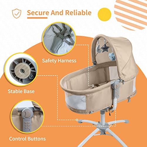 Baby Swing, 3-Level Height Adjustable Bedside Crib, Essential Cradle for Newborns, Music, Remote Control Electric Cradle with 15 Preset Lullabies, Foldable Portable Baby Swing (Grey) | The Storepaperoomates Retail Market - Fast Affordable Shopping
