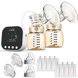Double Electric Breast Pump with Baby Bottles PPSU, Portable Breast Pumps with 3 Modes and 9 Levels, Strong Suction, Pain Free, 2 Size Flanges, Rechargeable Milk Extractor for Home and Travel
