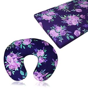 Pack N Play Sheets & Feeding Pillow Cover Girls, Soft Breathable Playard Cover,Purple Flower
